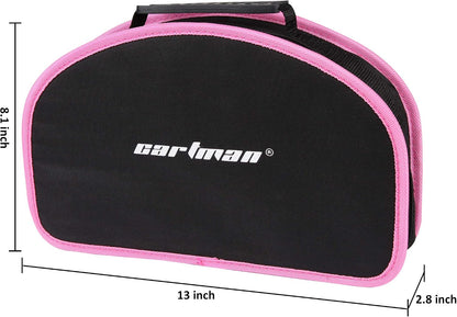 CARTMAN 52-Piece Pink Hand Tool Set, Home Repair Kit With Round Carry Pouch | Compact pink hand tool assortment for home repairs, DIY projects, apartment fixes, office needs, and everyday tasks in pouch.