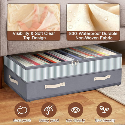 Dolicer 2 Pack Under Bed Storage with Wheels, 6in-10in Height Adjustable Underbed Storage Containers, 92L XXXL Under Bed Drawers Rolling Bin with Clear Lids for Dorm Shoes Clothes Organizers(Grey)