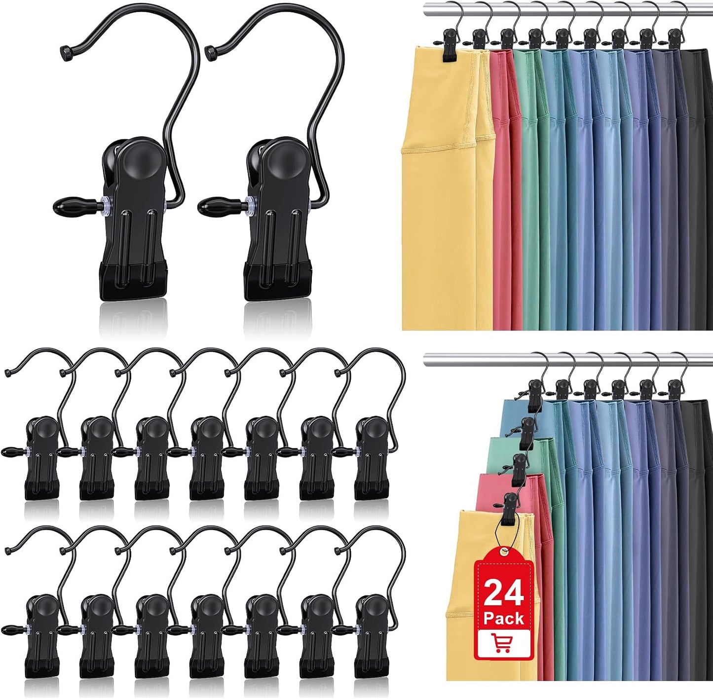 Boot Hangers Clips for Closet, Laundry Hooks Hanging Clips Clothes Pins Boot Holder Clips Space Saving Portable for Travel Tall Boots Socks Towel Jeans Hats (24, Multi)