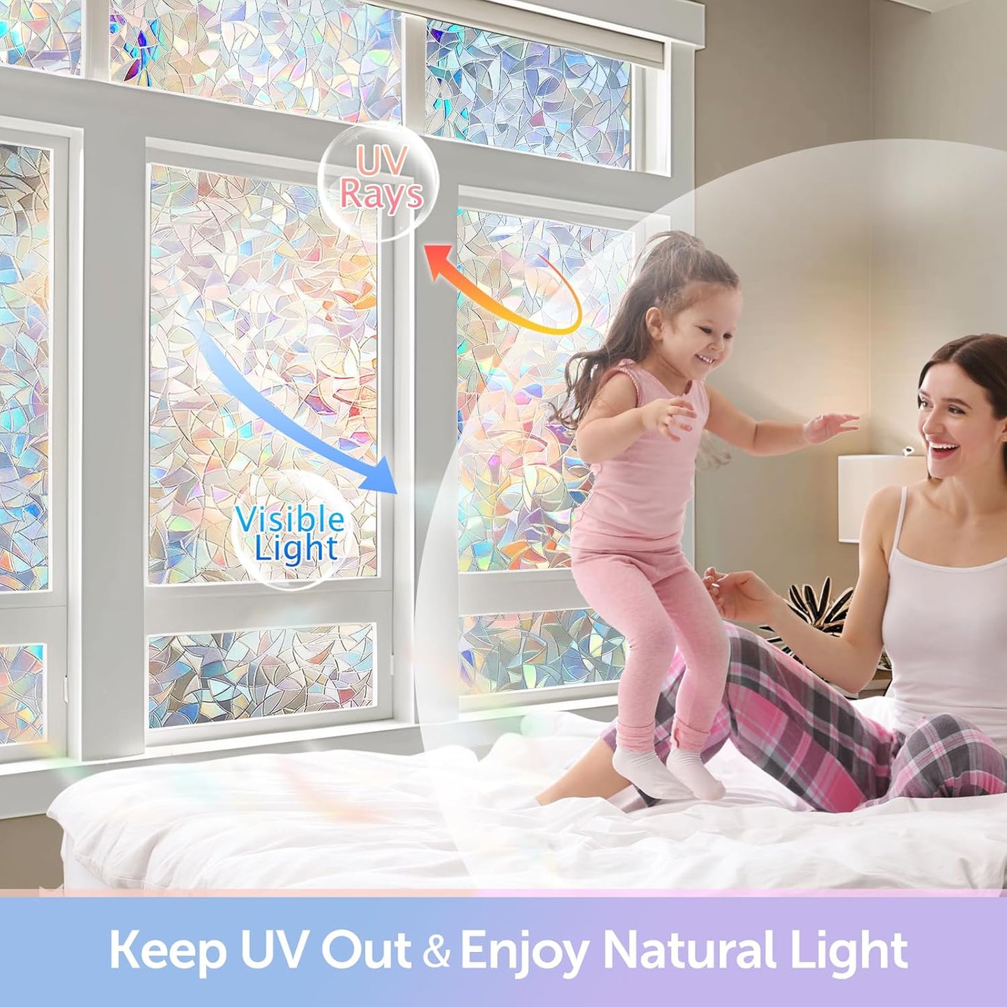 HIDBEA Frosted Window Privacy Film - Non Adhesive Static Cling Glass Stickers Sun UV Blocking Heat Control Door Covering Decals for Home Office, 23.6 x 78.7 Inch