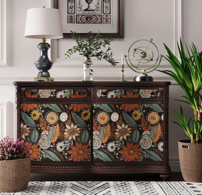 Blue Wallpaper Peel and Stick,Vintage Boho Floral Contact Paper 17.5" x 118", Retro Botanical Flower Wall Paper Self Adhesive Removable Waterproof for Walls Shelves Cabinet Table (Blue,Yellow, Green)