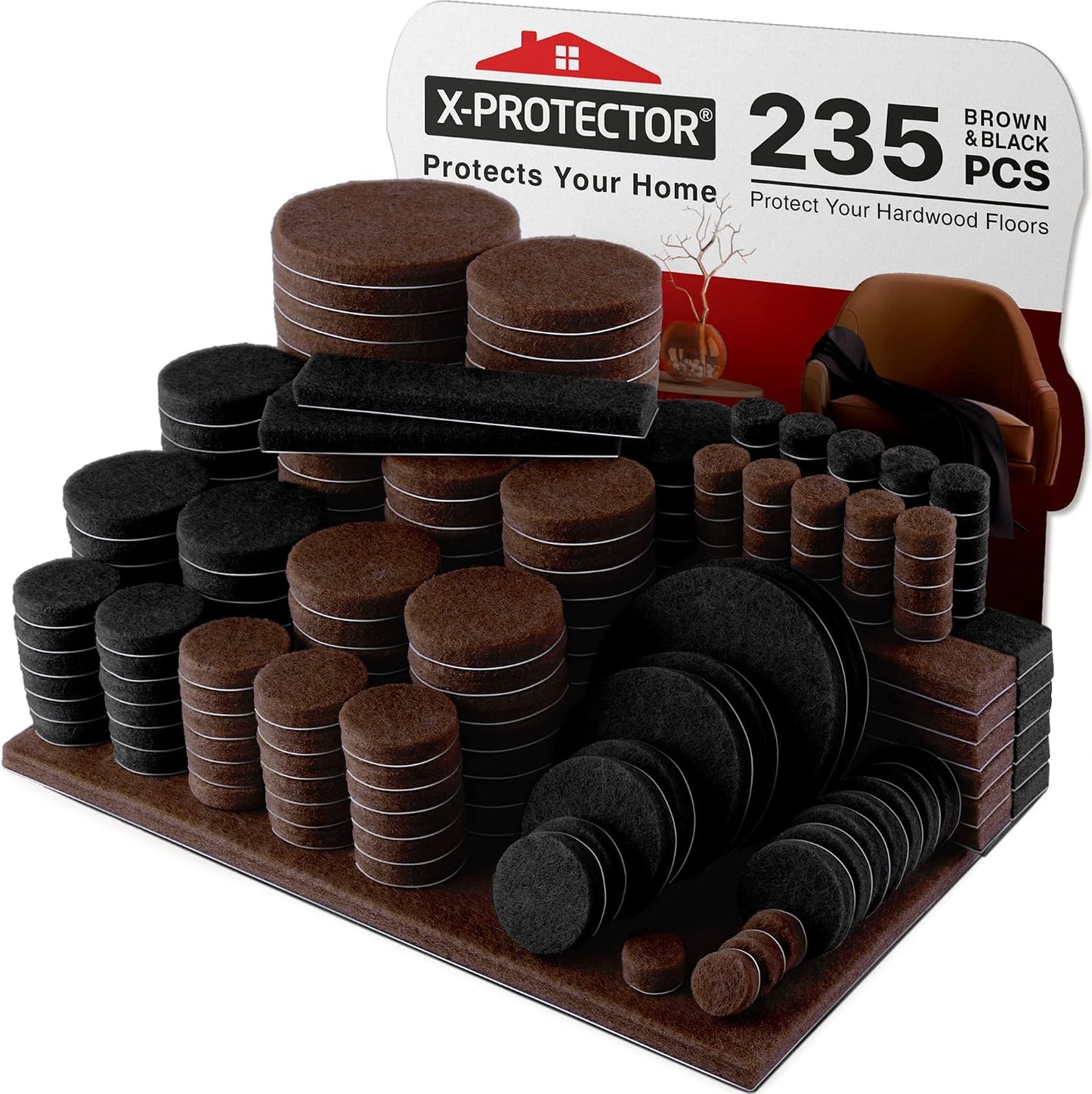 Felt Furniture Pads X-PROTECTOR - 48 Premium Floor Protector Chair Felts for Feet Wood Floors Best Hardwood Protect Your Hard Floors! (Brown)
