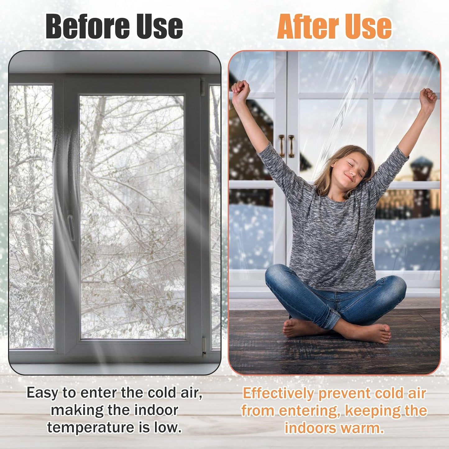 87×118in Patio Door Window Insulation Kit for Winter- Thicken Indoor Large Window Plastic for Winterizing, Clear Window Covering Shrink Film with Double-Side Tape to Keep Cold Out