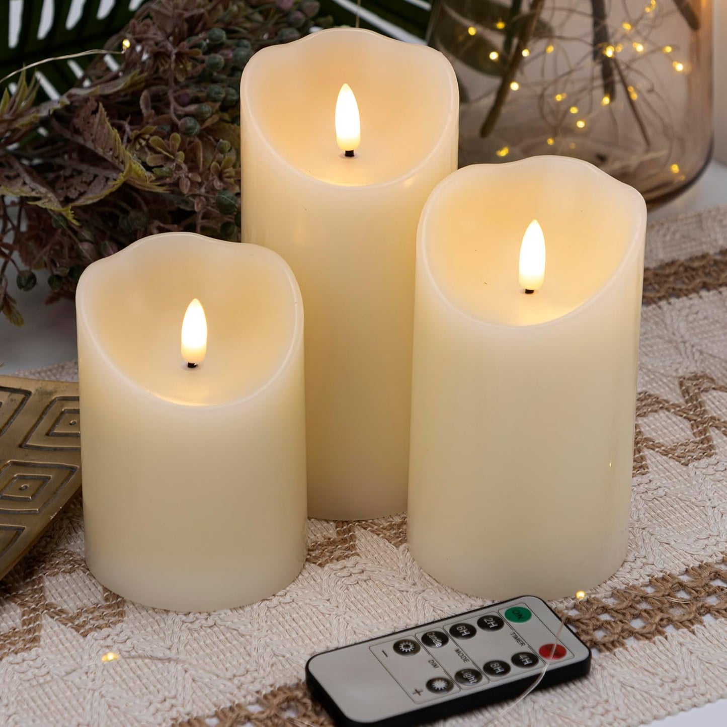 LUSHARBOR Flameless Candles with Remote, 3 Pack Battery Operated Candles Flickering Real Wax LED Fake Pillar Candles with Timer for Wedding Home Party, White