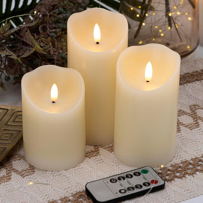 LUSHARBOR Flameless Candles with Remote, 3 Pack Battery Operated Candles Flickering Real Wax LED Fake Pillar Candles with Timer for Wedding Home Party, White