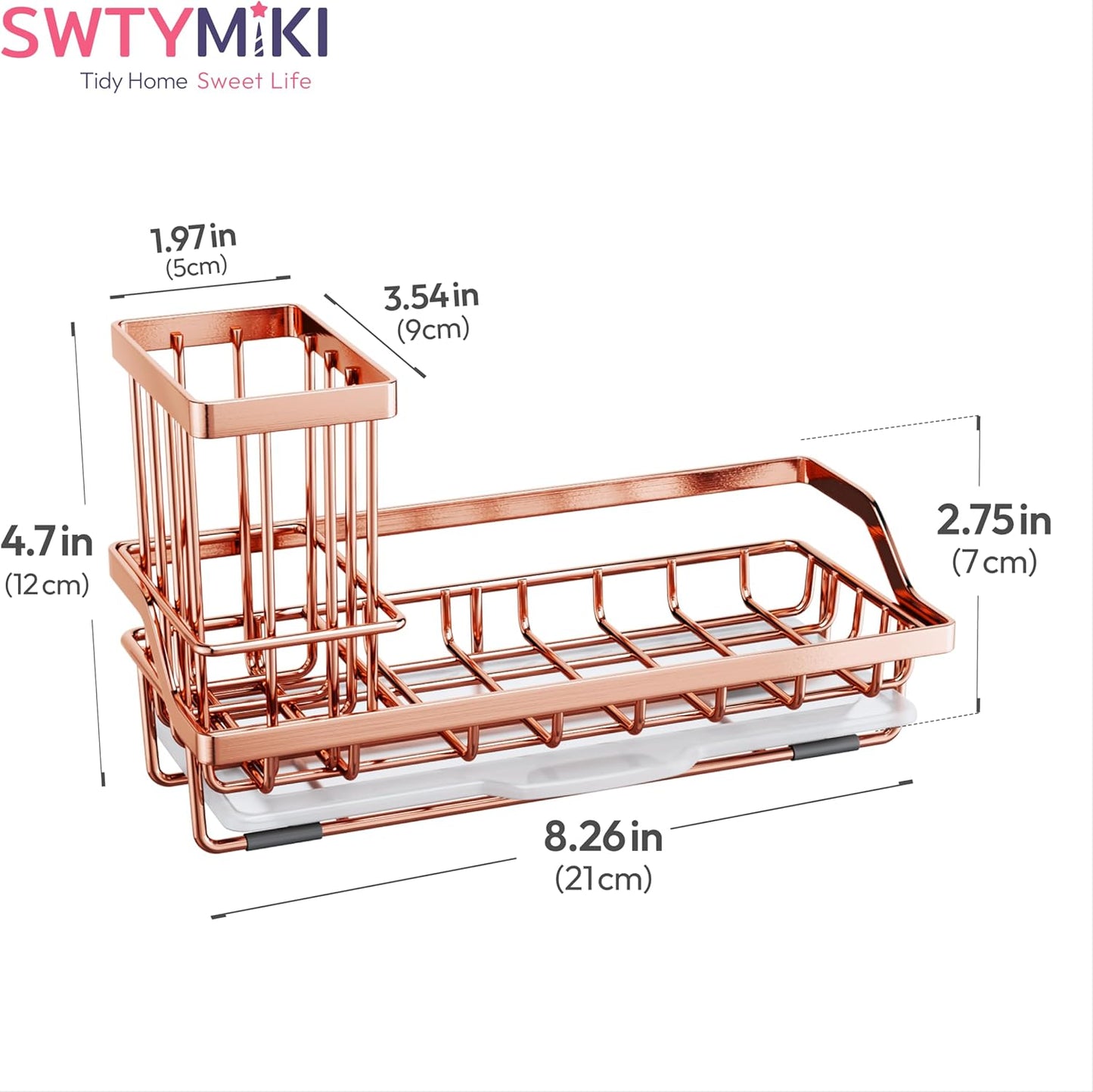 SWTYMIKI Sink Caddy Sponge Holder - Kitchen Sink Organizer with High Brush Holder for Countertop to Hold Dish Soaps and Sponges, Stainless Steel, Black