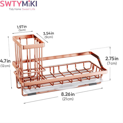 SWTYMIKI Sink Caddy Sponge Holder - Kitchen Sink Organizer with High Brush Holder for Countertop to Hold Dish Soaps and Sponges, Stainless Steel, Black