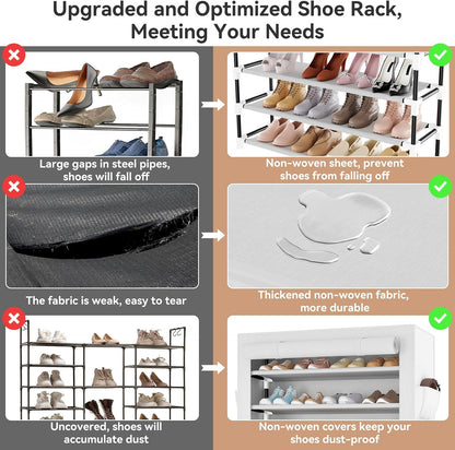 LANTEFUL Shoe Rack with Covers - 10 Tiers Tall Shoe Rack Organizer Large Capacity Shoe Shelf Storage 40 Pairs Space Saving Vertical Shoe Storage Organizer for Closet, Entryway, Dorm, Bedroom