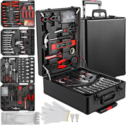 TLGREEN 799pcs Mechanic Tool Set with Aluminum Trolley Case,Home Repair Tool kit,Complete Tool Box Set for Home,Automotive,Dorm,Garage,Black