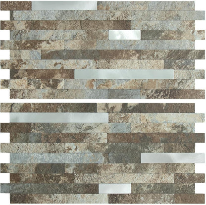 AULIGET 20 Sheets Peel and Stick Backsplash, Black & Grey Wood Look PVC Mixed Metal Stick on Backsplash Tiles for Kitchen