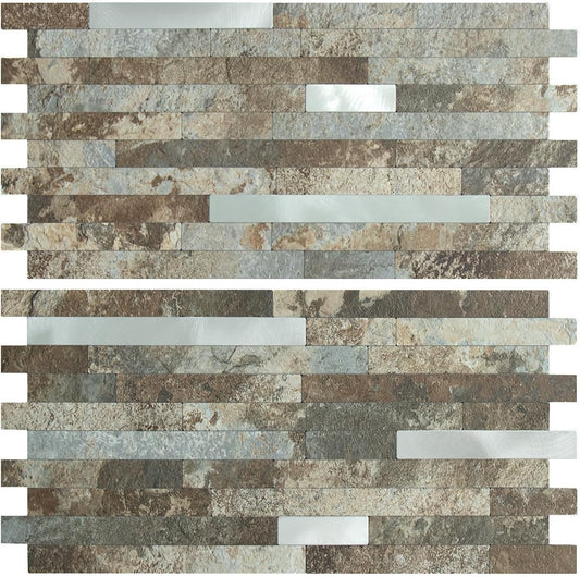 AULIGET 20 Sheets Peel and Stick Backsplash, Black & Grey Wood Look PVC Mixed Metal Stick on Backsplash Tiles for Kitchen