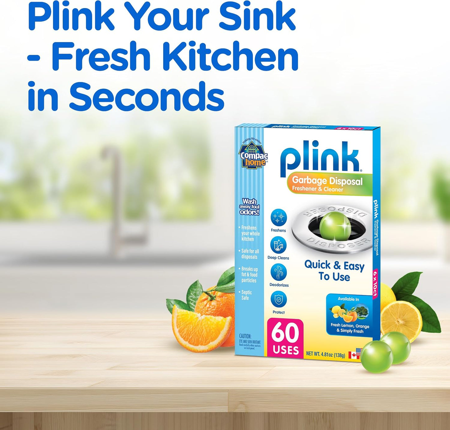 COMPAC HOME Plink Garbage Disposal Cleaner and Deodorizer, Air Fresheners for Garbage Disposal, Lemon Scent, Home Cleaning Products for Kitchen Sink and Clogged Drains, 20 Count (Pack of 1)