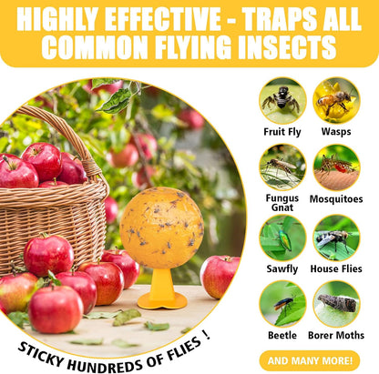 Upgraded Sticky Hanging Ball with Base, osseph Sticky Fruit Fly Trap Balls | Physical Odorless Insect Catcher with 360°, Waterproof Hanging Bug Traps for Indoor Outdoor Garden Fruit Trees (Yellow)