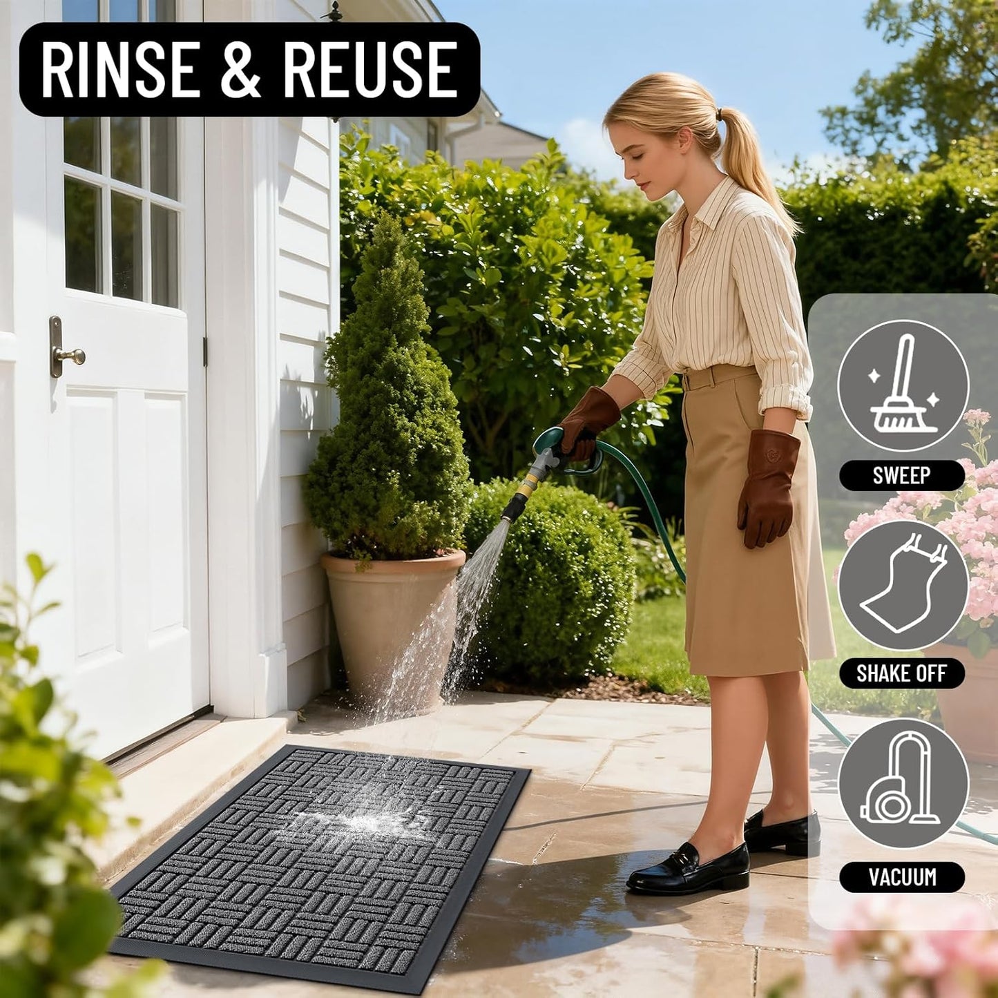 OLANLY Front Door Mat Outside Entrance 29.5x17, Absorbent, Heavy Duty Sturdy Natural Rubber Doormat Indoor Outdoor, Stain and Fade Resistant, Non-Slip Backing Low Profile Floor Mat for Entryway, Grey