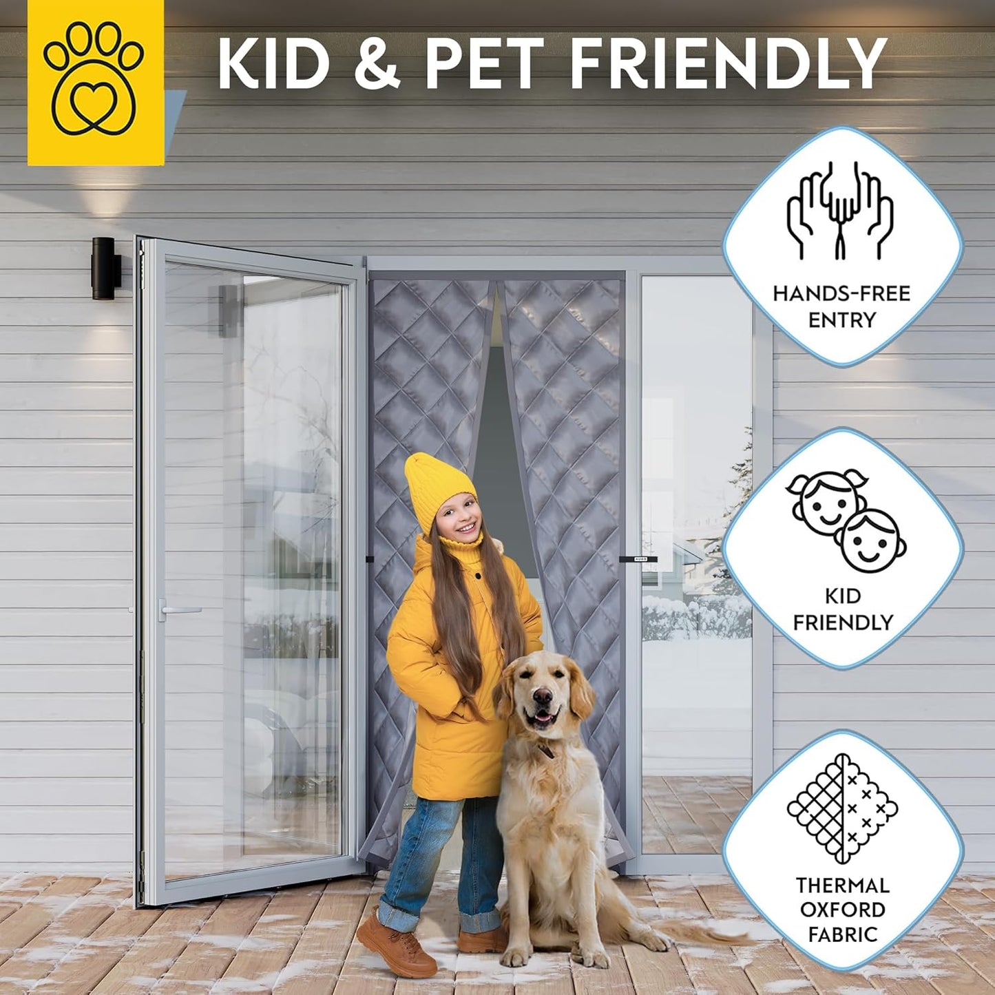 AUGO Heavy Duty Magnetic Screen Door – Fiberglass Pet Resistant Mesh, Self Sealing Hands Free Magnetic Closure, Tear Resistant Door Screen Keeps Bugs Out, Patent Pending Keep Open Feature – 38” x 83”