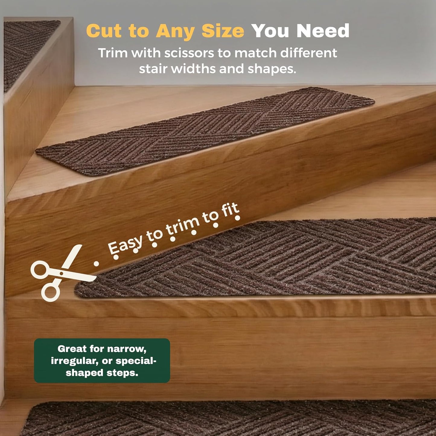 MBIGM 8" X 30" (15 in Pack) Non-Slip Carpet Stair Treads Non-Skid Safety Rug Slip Resistant Indoor Runner for Kids Elders & Pets with Reusable Adhesive - Dark Gray Diamond Weave
