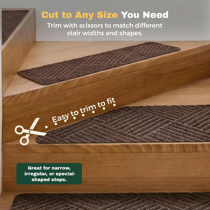 MBIGM 8" X 30" (15 in Pack) Non-Slip Carpet Stair Treads Non-Skid Safety Rug Slip Resistant Indoor Runner for Kids Elders & Pets with Reusable Adhesive - Dark Gray Diamond Weave