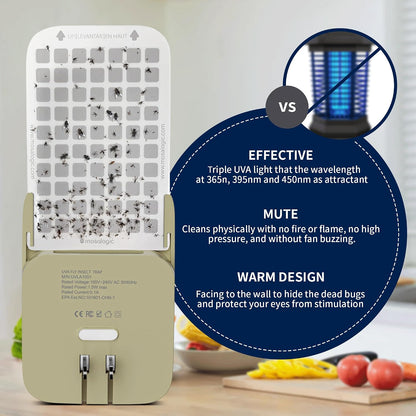 Mosalogic Fruit Fly Traps for House Use Gnat Trap Flying Insect Trapper Plug-in Mosquito Killer Indoor Gnat Moth Catcher Fly Tapper with Night Light UV Attractant Catcher for Home Office White-1PACK