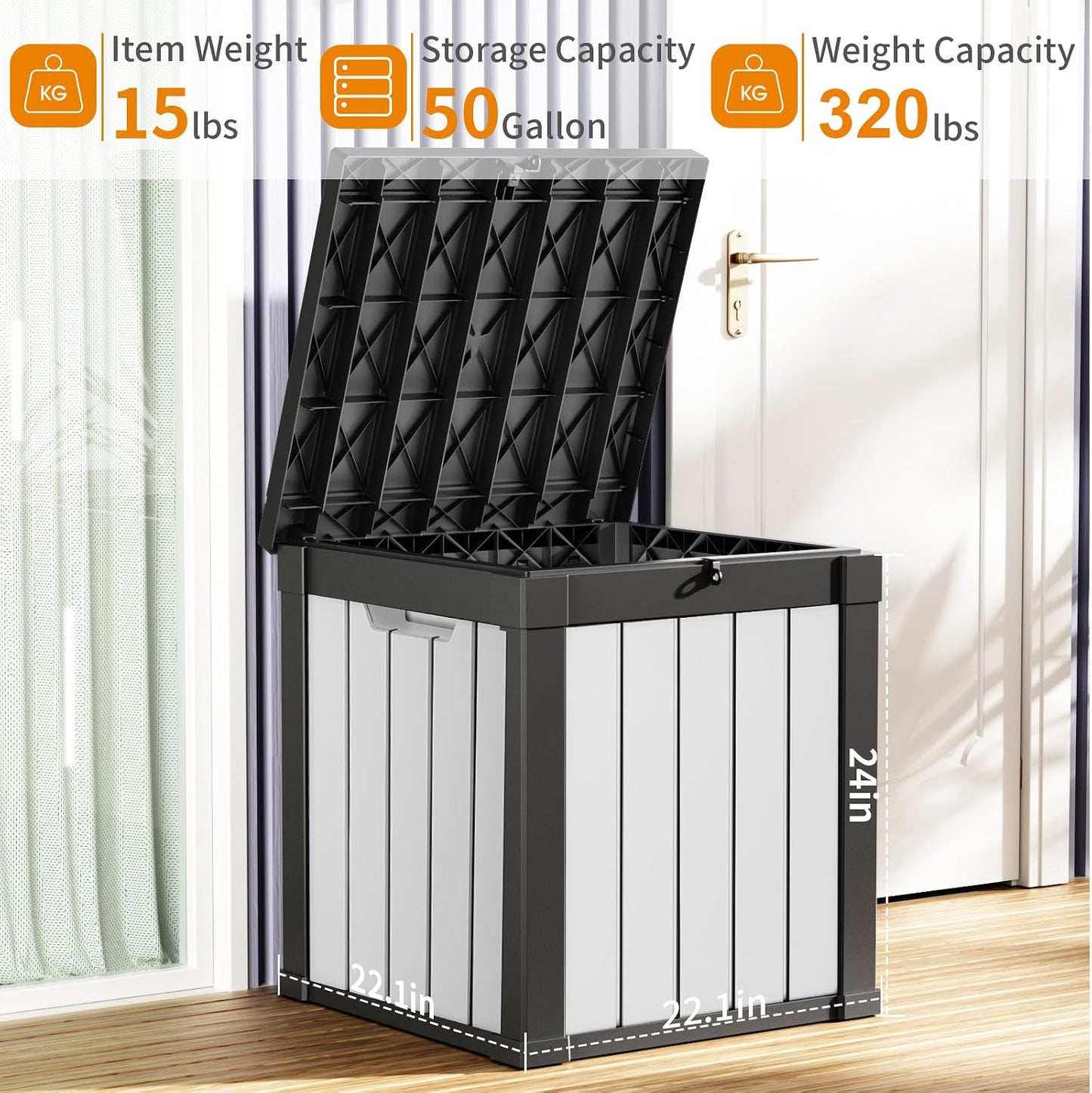 PatioZen 100 Gallon Resin Deck Box, Lockable Patio Outdoor Storage Box for Furniture, Garden Tools and Tools Storage, Waterproof Outside Storage Boxes - Black