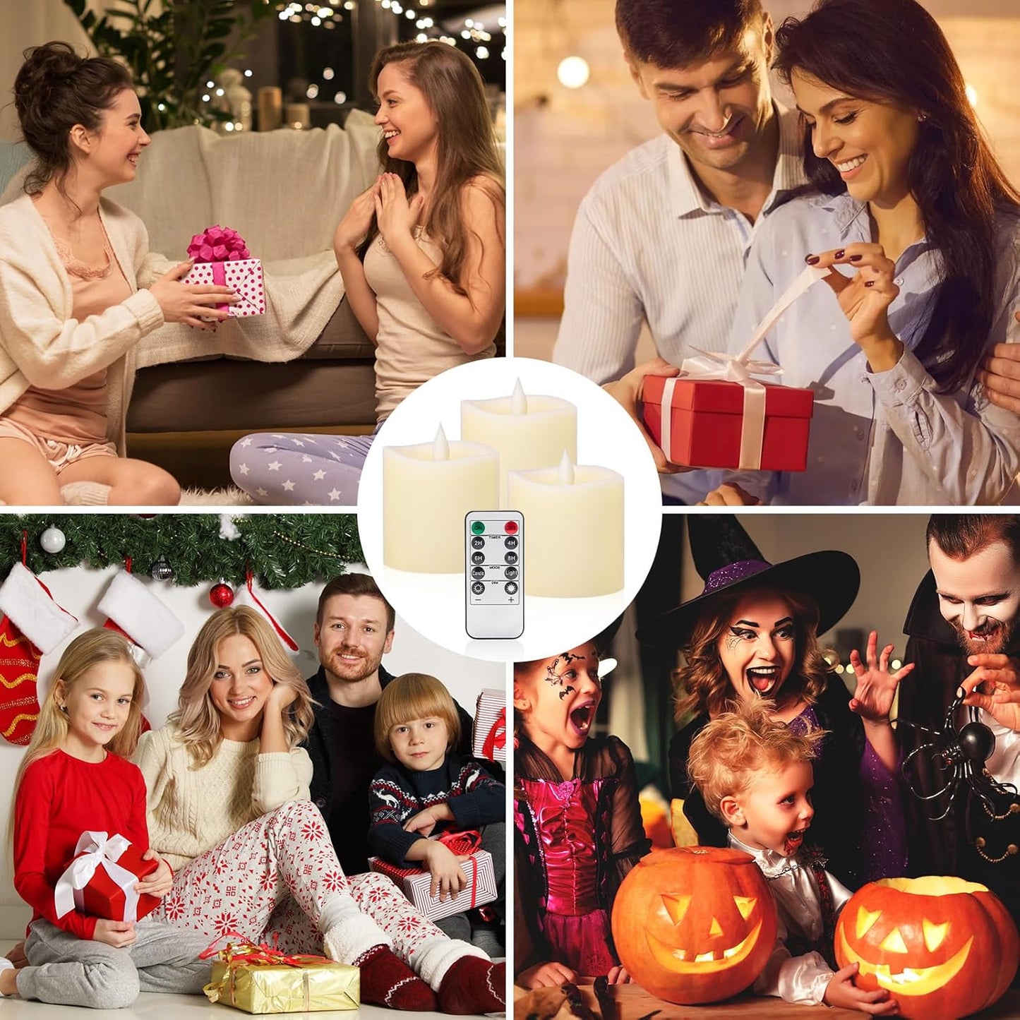 3"x4" Flickering Flameless Battery Candles with Timer, White Realistic LED Pillar Candles, Set of 2 Large Remote-Operated Candles for Home Indoor/Outdoor & Holiday Decor