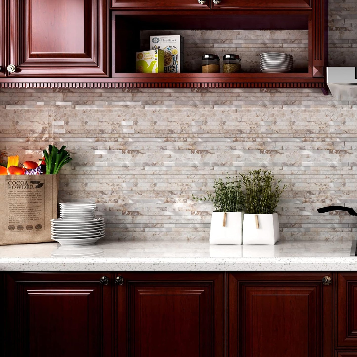 Yipscazo 2026 New Upgrade 11.34" X 11.57" Peel and Stick Backsplash, Stick on Backsplash Tiles for Kitchen, Bathroom, Fireplace (10 Sheets, Beige Rocks + Rose Gold)