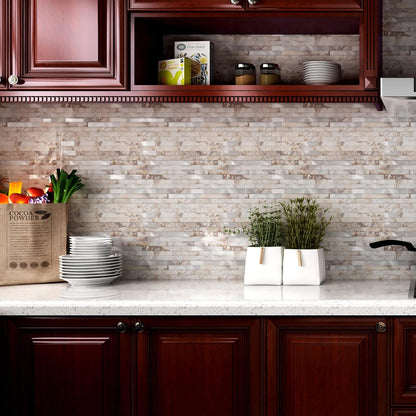 Yipscazo 2026 New Upgrade 11.34" X 11.57" Peel and Stick Backsplash, Stick on Backsplash Tiles for Kitchen, Bathroom, Fireplace (10 Sheets, Beige Rocks + Rose Gold)