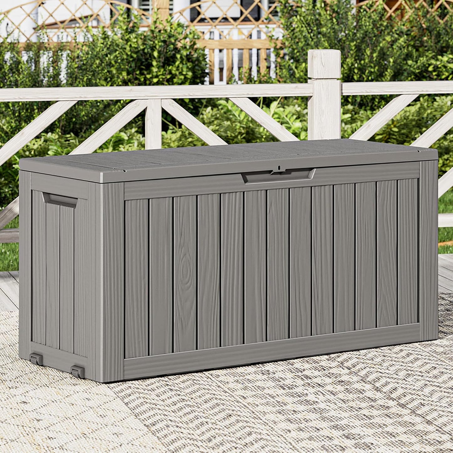 Outdoor Storage Box, Resin Deck Boxes Indoor and outdoor, Waterproof Storage Box Lockable Lid (Black, 85 Gallon)