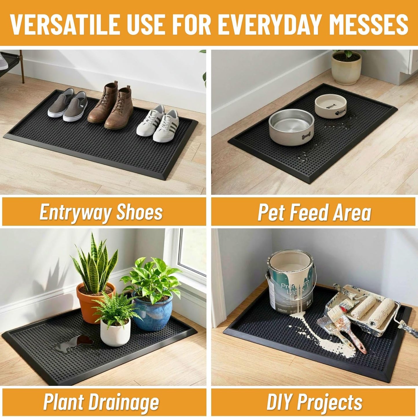 Ottomanson Indoor/Outdoor Boot Tray Non-Slip Rubber 16" x 32" Modern Entryway Mat for Entryway, Patio, Backyard, Garage, 16" x 32", Black