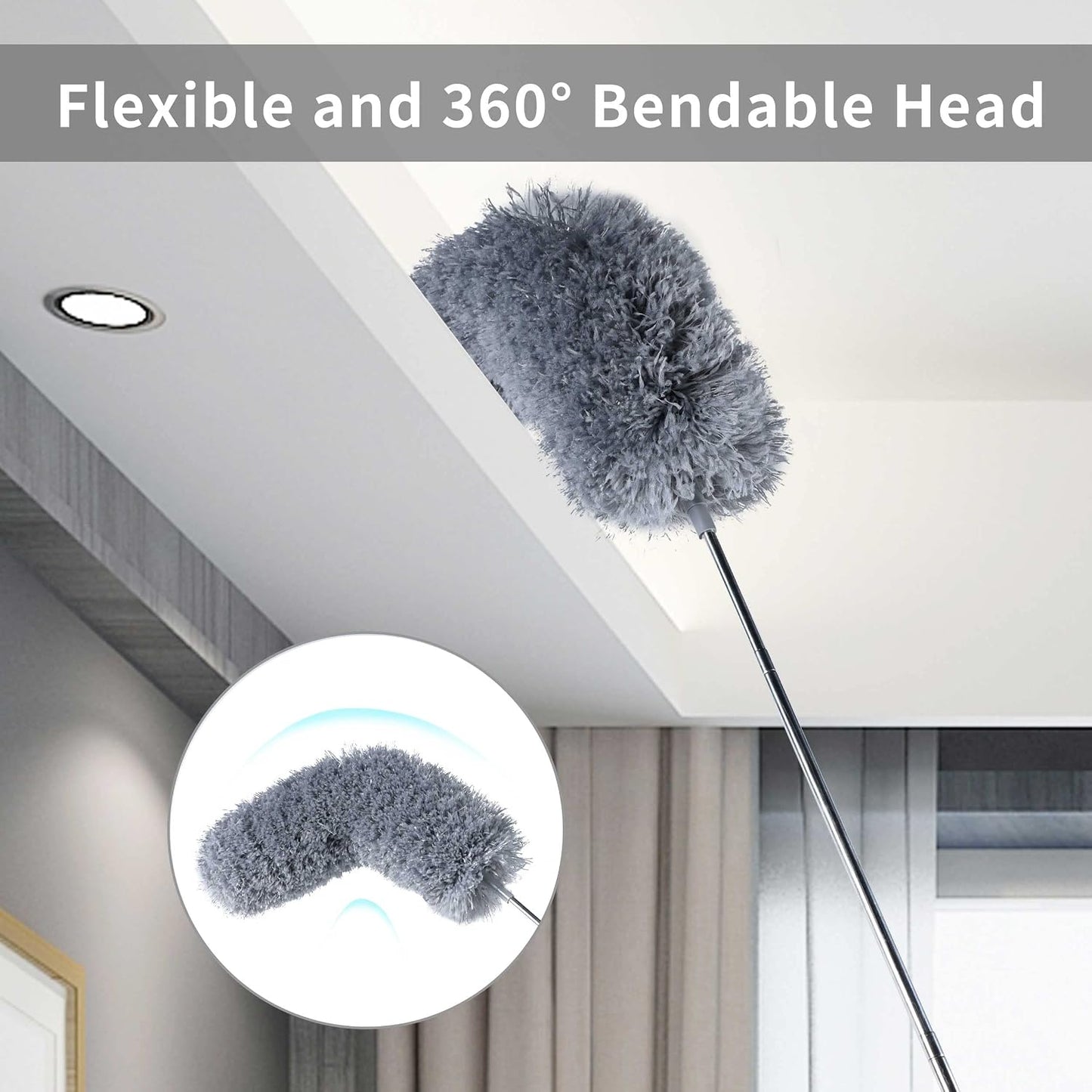 BOOMJOY Microfiber Feather Duster with 100 inches Extension Pole, Dusters for Cleaning High Ceiling, Fan, Blinds, Furniture