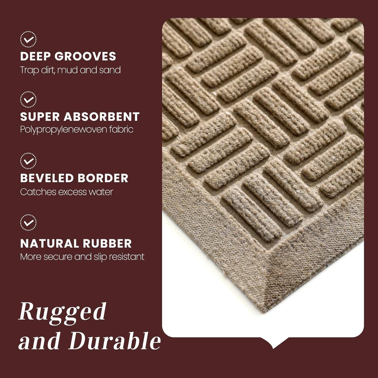 Mibao Front Door Mat, Heavy Duty Durable Welcome Mat for Outdoor Indoor, Dirt Trapper Waterproof Super Absorbent Door Mat for Entryway Outside Patio Porch, 29.5" x 17", Grey