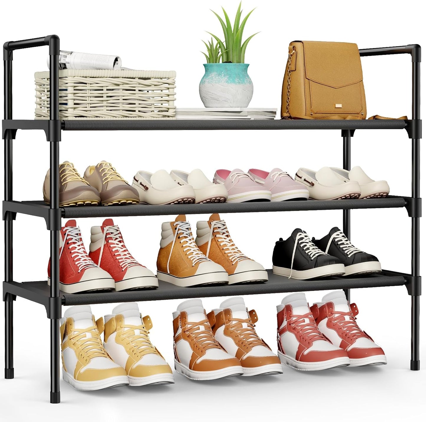 Kitsure Shoe Rack - 3-Tier Shoe Organizer, Shoe Rack for Closet, Entryway, Bedroom, Easy- Assembly Storage Shelf with Side Handles, 27.6" Wide - 3 Tiers, Grey
