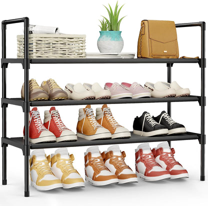 Kitsure Shoe Rack - 3-Tier Shoe Organizer, Shoe Rack for Closet, Entryway, Bedroom, Easy- Assembly Storage Shelf with Side Handles, 27.6" Wide - 3 Tiers, Grey