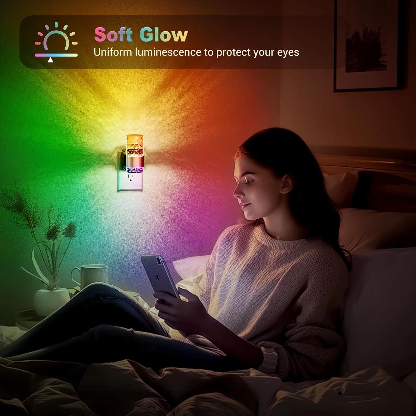 JandCase Motion Sensor Night Light, Night Lights Plug into Wall,3000K Soft White 0-100 LM Dimmable LED Night Light, Motion Activated Nightlight for Bathroom Hallway Decor
