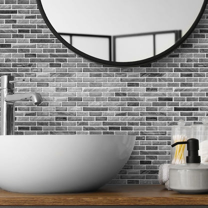 URCOLOR 10-Sheet Peel and Stick Backsplash Tile for Kitchen - 12”×12” Stick on Wall Tile for Bathroom, Black White Grey