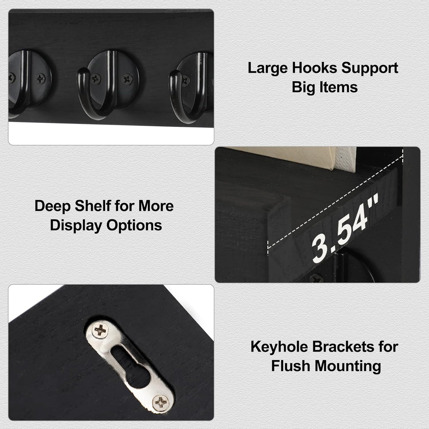 Lwenki Key Holder for Wall, Decorative Key and Mail Holder with Shelf Has Large Key Hooks for Bags, Coats – Paulownia Wood Key Hanger with Mounting Hardware (9.8”W x 6.7”H x 4.2”D) (Brown)