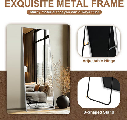 Delma Wall Full Length Mirror,Standing Mirror Full Body,Large Floor for Wall Door Bedroom Bathroom Living Room with Aluminium Frame(with Stand,56x15-Black)