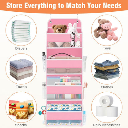WISELIFE Over The Door Organizer Storage 4 Shelves Large Capacity Hanging Bedroom Storage Solution with 6 Side Pockets for Dorm Bathroom Pantry Nursery and Baby Essentials Holds up to 40 Lbs (Black)
