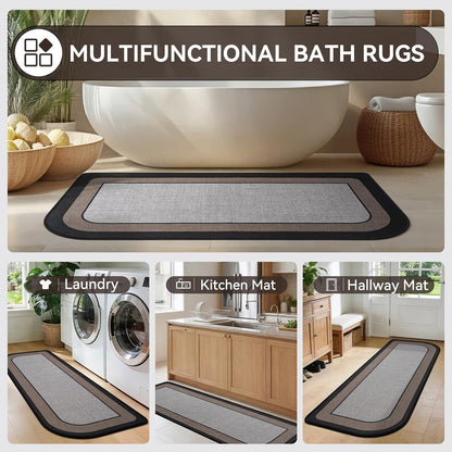 YDKGL Ultra Thin Bathroom Rugs Mat Quick Dry Absorbent Non Slip Bath Mat Bath Mats for Bathtub Mat Bathroom Carpet Fit Under Door Washable Floor Rubber Half Round Bath Rugs Grey 16x24
