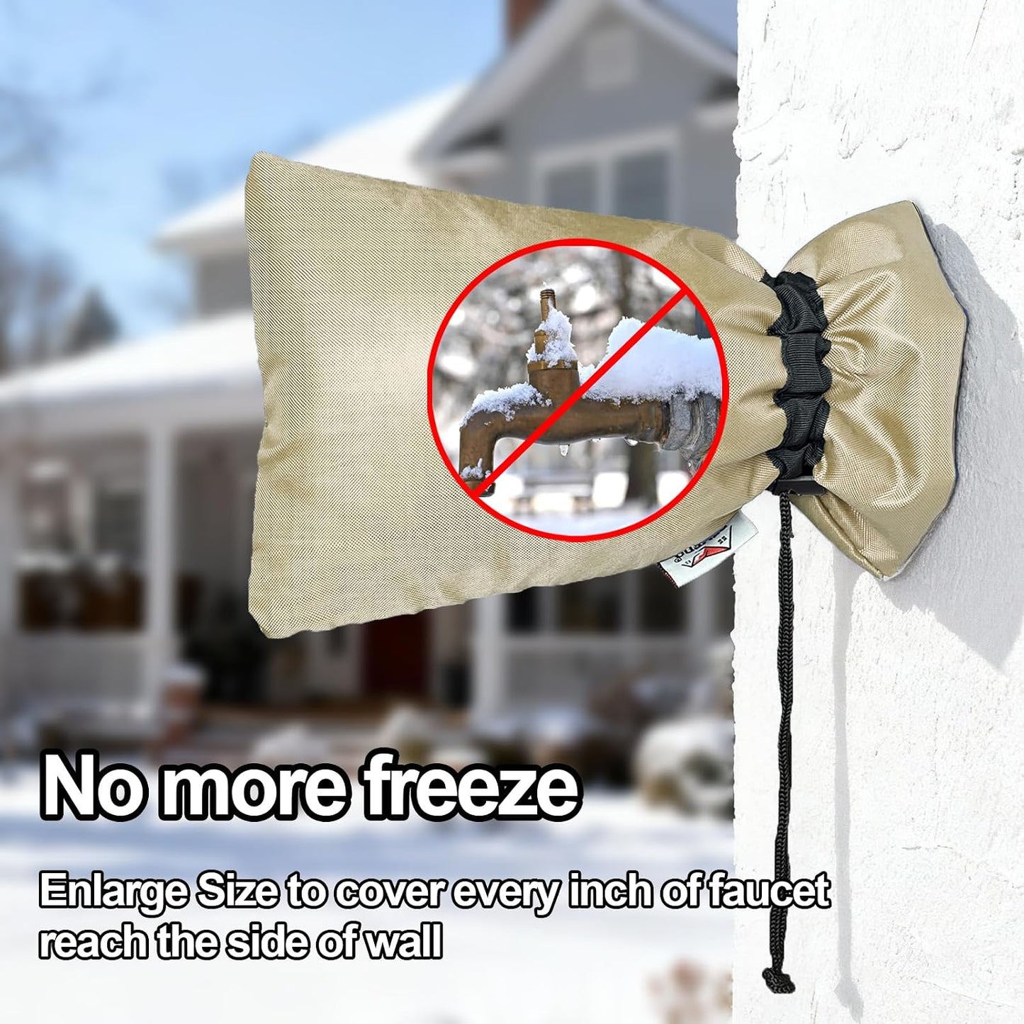 Enlarge Outdoor Faucet Cover for Winter Freeze Protection, 3M Thinsulate, 10”H x 6.3”W Hose Bib Covers for Wall Taps Outside, Waterproof & Frost Free Insulated Spigot Cover, 2 Pcs Faucet Socks - Black