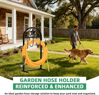 Garden Hose Holder -Upgraded Hose Holder Holds 100-feet Hose,Freestanding Heavy Duty Hose Hanger,Sturdy Hose Stand for Lawn & Yard,Black