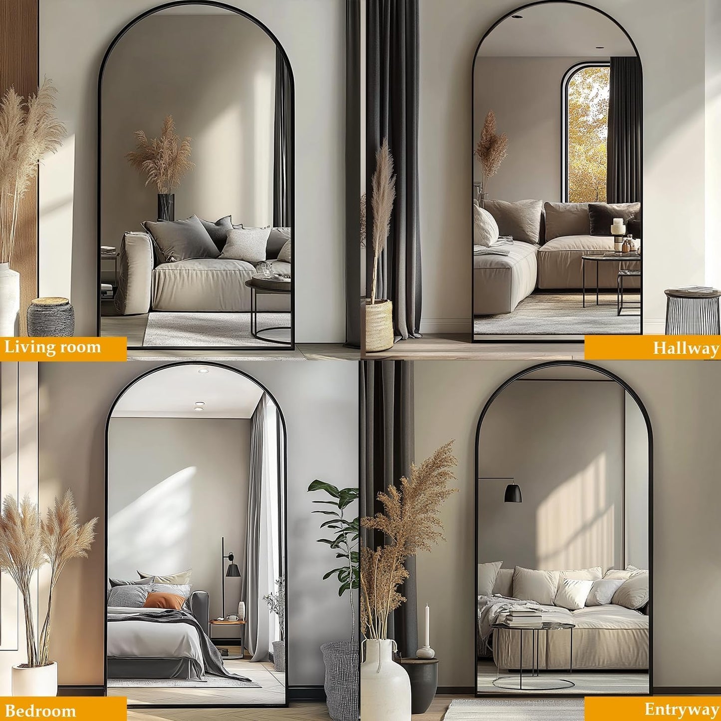 Prywot Arched Full Length Mirror, 70"x26" Free Standing Floor Mirror, Modern Full Body Mirrors with Stand, Wall Mirrors with Aluminum Alloy Frame for Bedroom,Living Room, Gold