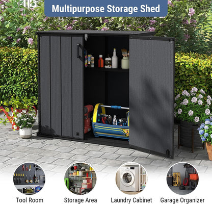 Tangkula 23.5 Cu.ft Outdoor Storage Shed, All-Weather Resin Patio Storage Box with Floor, Lockable Door & Removable Shelf, Waterproof Deck Box for Garden Tools