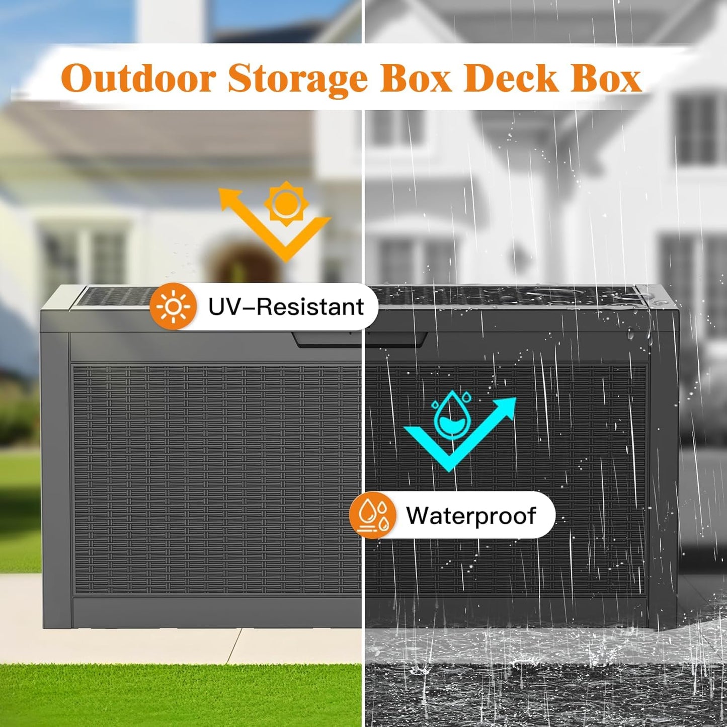 Outdoor Storage Box, 50 Gallon Waterproof Deck Storage Box, Lockable Patio Storage Bins for Package Delivery, Porch, Garden Tool, Cushions, Anti-Theft Weatherproof & UV-Resistant Parcel Drop Box