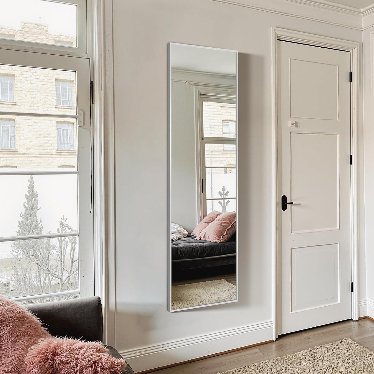 TRAHOME Full Length Floor Mirror 56"x15", Standing Mirror with Aluminum Frame, Large Body Mirror for Bedroom, Living Room and Bathroom, Black