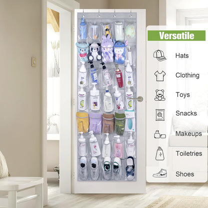 MISSLO 35 Clear Large Pockets Over The Door Shoe Organizer Sturdy Oxford Fabric Hanging Shoe Rack Closet Shoe Holder Hanger, White