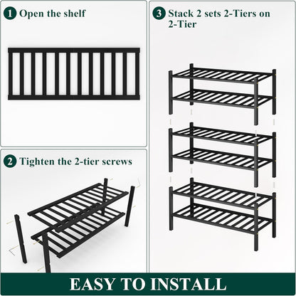 Smiry Bamboo Shoe Rack, 3 Tier Free Standing Wooden Shoe Organizer, Stackable Wood Shoe Storage Shelf for Closet, Entryway, 12 Vertical Slats, 2+1 Stack Standard Legs, 26.8"x11"x19.5", Natural