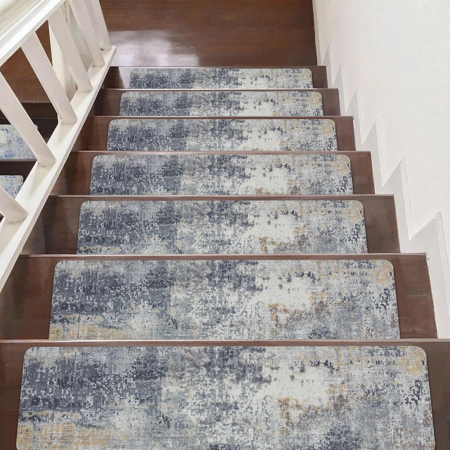Tiveney Stair Treads Non Slip for Wooden Steps, 15PCS 8"x30" Grey Rubber Backing Stair Runner Mats, Washable Reusable Carpet for Stairs Rugs Indoor Safety Staircase Step Treads for Kids Elders Dogs
