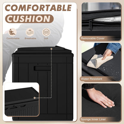 Devoko 120 Gallon Deck Box Resin Outdoor Storage Box Waterproof for Patio, Large Outdoor Storage Bench Lockable for Outside (Black)