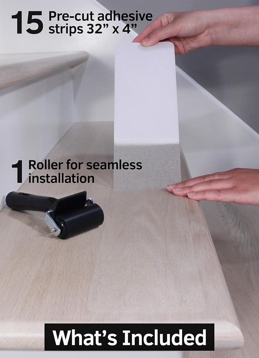 FINEHOUS 32"x4" Non-Slip Stair Treads Tape (15-Pack) - Clear Anti-Slip Indoor Strips
