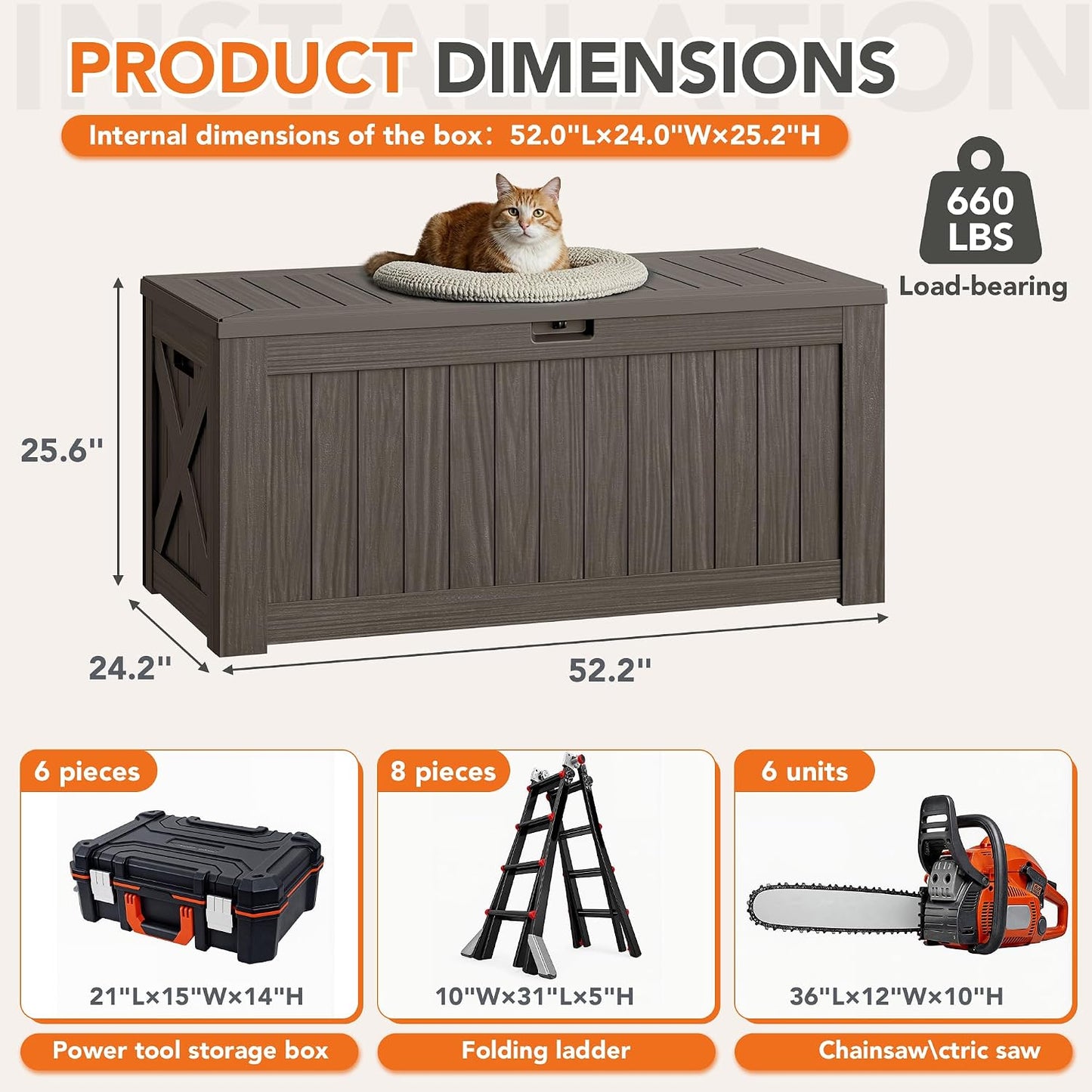 32 Gallon Deck Box Outdoor Indoor Waterproof Storage Box for Patio Furniture, Pool Accessories, Garden Tools, and Cushion Storage, Black